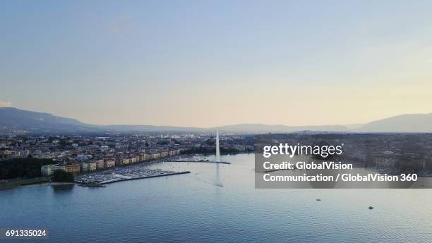 lake geneva, switzerland at dusk - geneva stock pictures, royalty-free photos & images