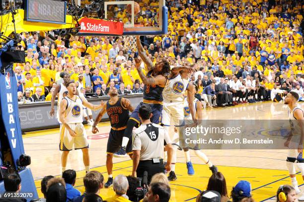 Derrick Williams of the Cleveland Cavaliers shoots a lay up during the game against the Golden State Warriors during Game One of the 2017 NBA Finals...