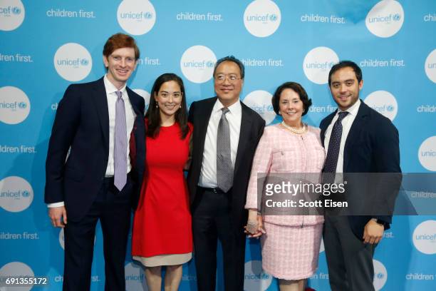 John Mistovich, Emily Ma, Honoree, Children's Champion Award UN Messenger of Peace, cellist Yo-Yo Ma, Jill Hornor and Nicholas Ma attend UNICEF...
