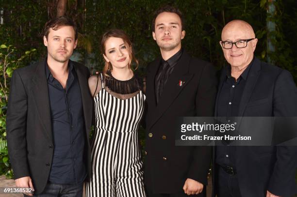 Actor Oliver Ackland, host Ashleigh Cummings; 2017 Heath Ledger Scholarship Recipient Mojean Aria and Kim Ledger attend the 9th Annual Australians In...