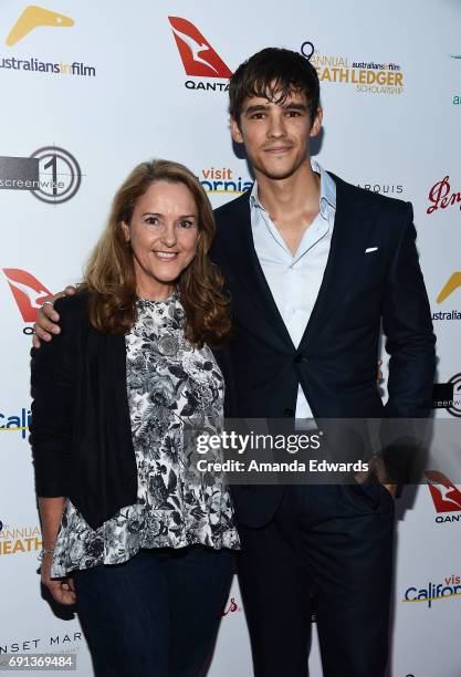 Actor Brenton Thwaites and his mother Fiona Middleton arrive at The 9th Annual Australians In Film Heath Ledger Scholarship Dinner at the Sunset...