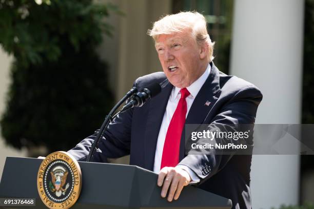 President Donald Trump made the statement that the United States is withdrawing from the Paris Climate Accord, in the Rose Garden of the White House,...