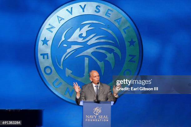 Adm. Garry Bonelli speaks on stage at the 2017 Los Angeles Evening of Tribute Benefiting the Navy SEAL Foundation on June 1, 2017 in Beverly Hills,...