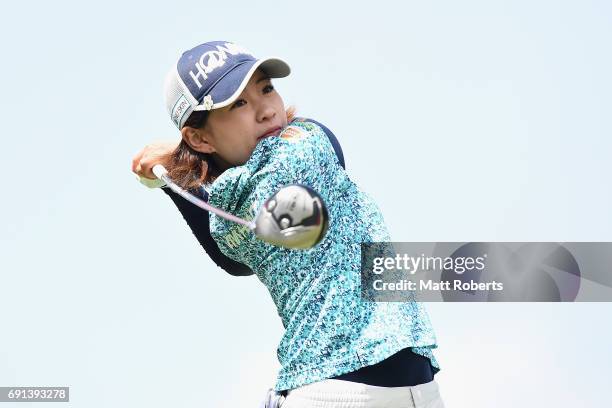 Kana Nagai of Japan hits her tee shot on the 1st hole during the first round of the Yonex Ladies Golf Tournament 2016 at the Yonex Country Club on...