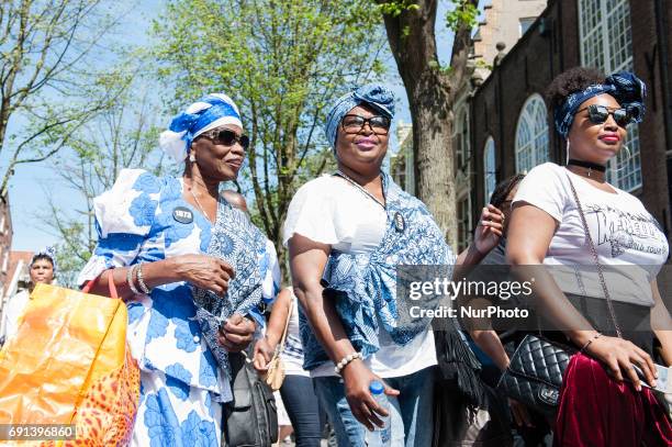 People take part at opening ceremoy 'Keti Koti' of On June 1st 2017 in Amsterdam, Netherland. 1 July 1863 marked freedom for the Surinamese from...