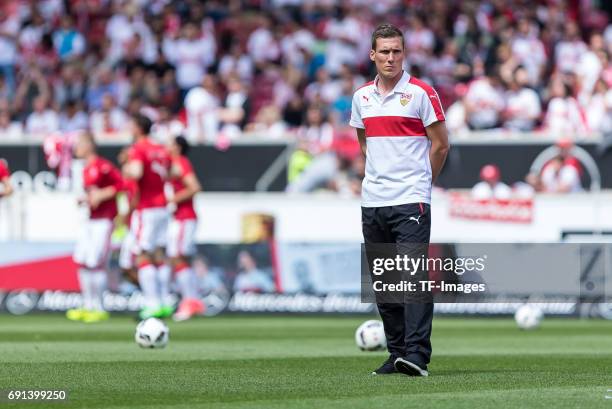 Head coach Hannes Wolf of Stuttgart looks on during the Second Bundesliga match between VfB Stuttgart and FC Wuerzburger Kickers at Mercedes-Benz...