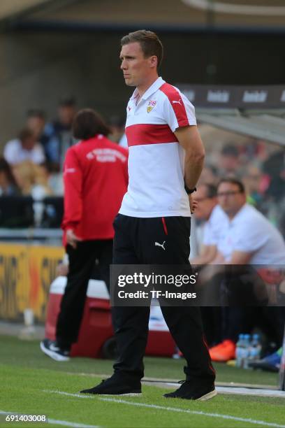 Head coach Hannes Wolf of Stuttgart looks on during the Second Bundesliga match between VfB Stuttgart and FC Wuerzburger Kickers at Mercedes-Benz...