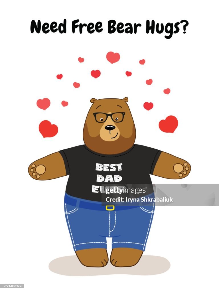 Tarjeta Linda Del Día Del Padre Con Abrazos Gratis Papá Oso Ilustración de  stock - Getty Images