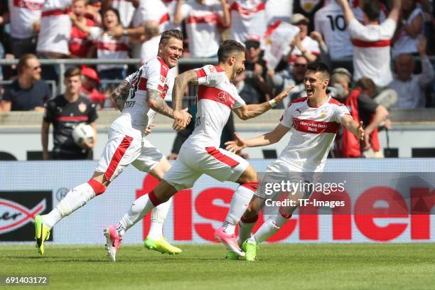 Matthias Zimmermann of Stuttgart celebrates scoring the opening goal during the Second Bundesliga match between VfB Stuttgart and FC Wuerzburger...