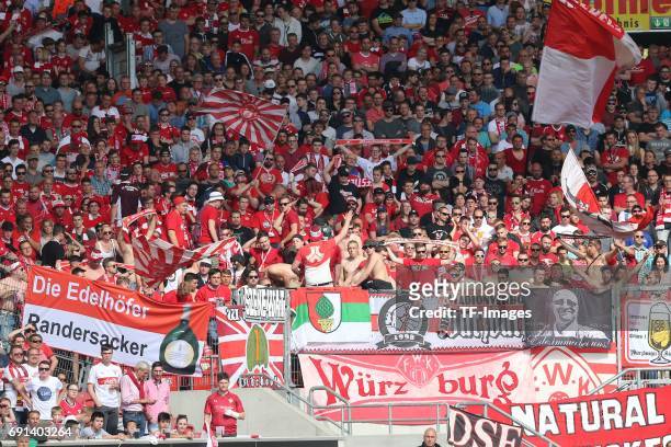 Fans of Wuerzburg during the Second Bundesliga match between VfB Stuttgart and FC Wuerzburger Kickers at Mercedes-Benz Arena on May 21, 2017 in...