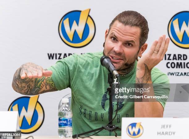Professional wrestler Jeff Hardy of WWE The Hardy Boyz attends Wizard World Comic Con Philadelphia 2017 - Day 1 at Pennsylvania Convention Center on...