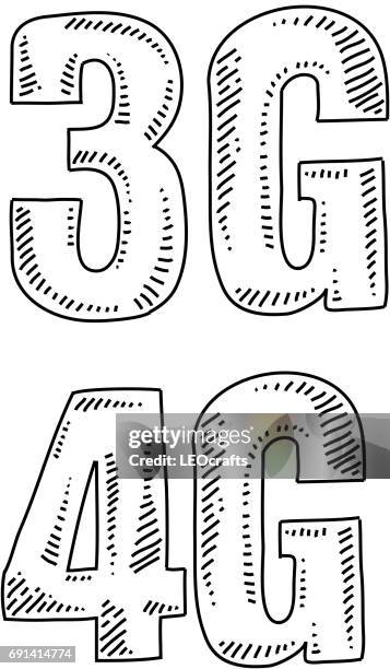 3g and 4g icon drawing - third generation technology stock illustrations