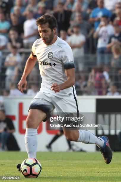 Leandro Grech of Elversberg during the Third League Playoff leg two match between SV Elversberg and SpVgg Unterhaching at Ursapharmarena on May 31,...