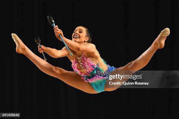 Laura Gosling of Queensland competes with the clubs during the Australian Gymnastics Championships at Hisense Arena on June 2, 2017 in Melbourne,...