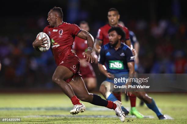 Chris Kuridrani of the Reds during the round 15 Super Rugby match between the Blues and the Reds at Apia Park National Stadium on June 2, 2017 in...