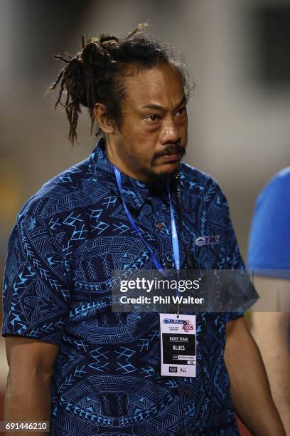 Blues coach Tana Umaga during the round 15 Super Rugby match between the Blues and the Reds at Apia Park National Stadium on June 2, 2017 in Apia,...