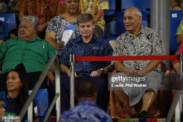 New Zealand Prime Minister Bill English watches the game during the round 15 Super Rugby match between the Blues and the Reds at Apia Park National...