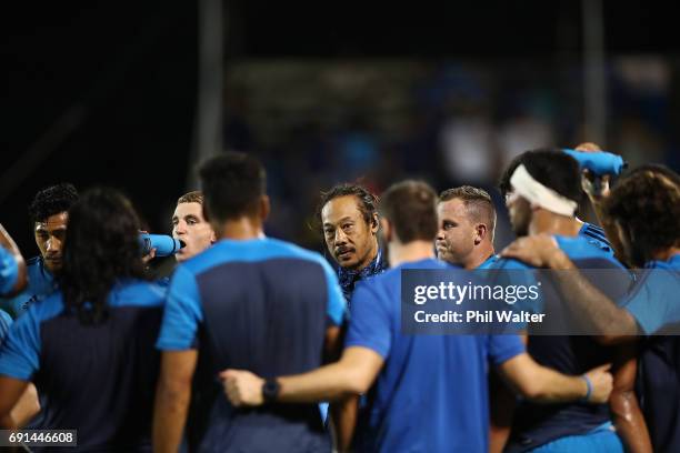 Blues coach Tana Umaga during the round 15 Super Rugby match between the Blues and the Reds at Apia Park National Stadium on June 2, 2017 in Apia,...