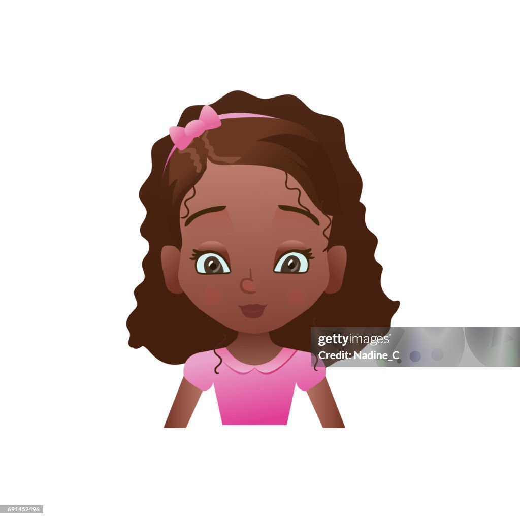Calma Niña Africana Cara Con Dibujos Animados Mujer Emoji Icono O Avatar  Ilustración de stock - Getty Images