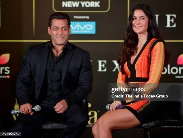 Salman Khan and Katrina Kaif during the press conference of 18th International Indian Film Academy awards in Mumbai.