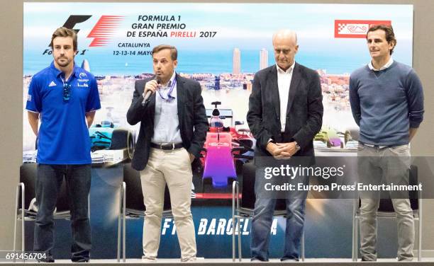 Spanish F1 driver Fernando Alonso and Pedro de la Rosa attend the Spanish Kart Racing at Fernando Alonso circuit on May 6, 2017 in Asturias, Spain.