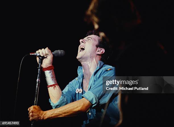 Singer Joe Strummer , of British punk group The Clash, performing in New York, September 1979.