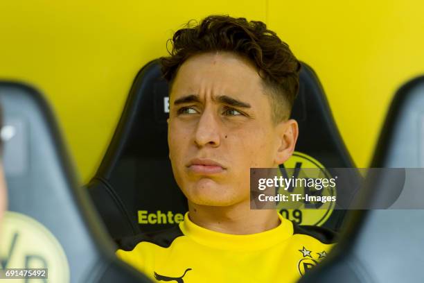 Emre Mor of Dortmund looks on during the Bundesliga match between Borussia Dortmund and TSG 1899 Hoffenheim at Signal Iduna Park on May 6, 2017 in...