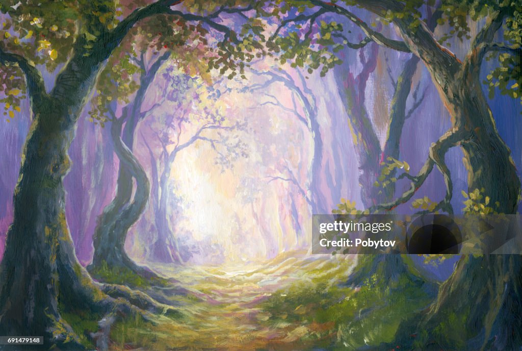 Enigmatic forest, oil painting