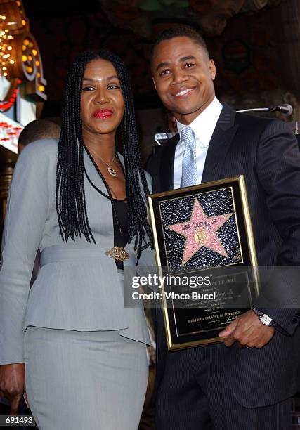 Oscar winning actor Cuba Gooding Jr. Celebrates with his mother Shirley during star ceremony on the Hollywood Walk of Fame January 17, 2002 in...