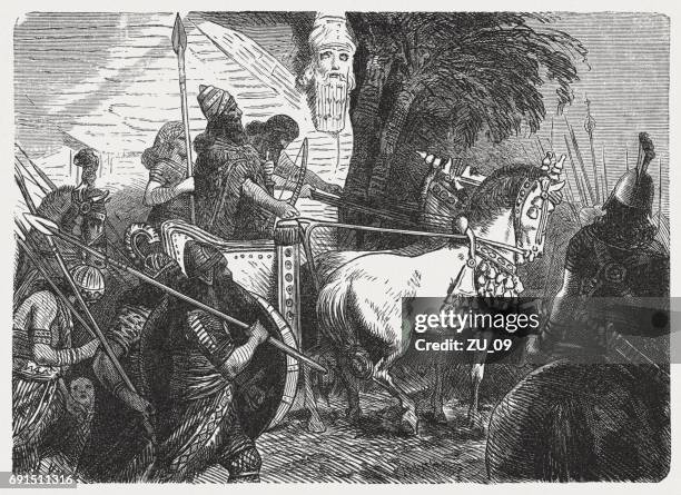 The Assyrian Army Goes To War Wood Engraving Published 1880 High-Res Vector Graphic