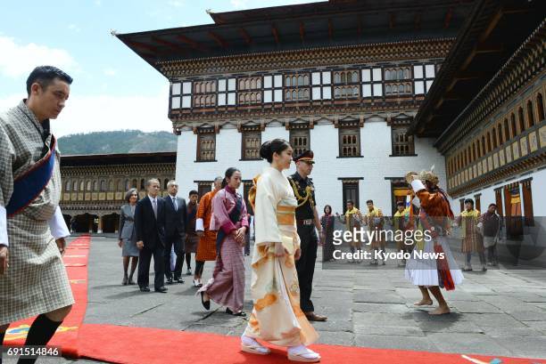 Princess Mako, the first grandchild of Japanese Emperor Akihito and Empress Michiko, arrives at Tashichho Dzong fortress -- housing the Bhutan king's...