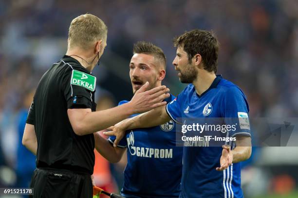 Donis Avdijaj of Schalke and Coke of Schalke during to the Bundesliga match between FC Schalke 04 and Hamburger SV at Veltins-Arena on May 13, 2017...