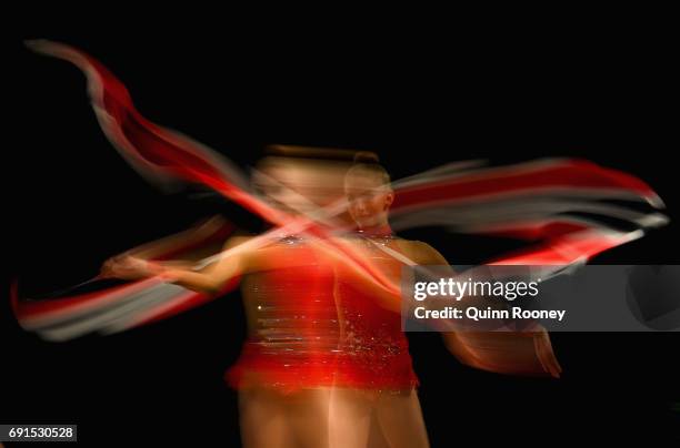 Audrey Freeman of New South Wales competes with the ribbon in the Rhythmic Gymnastics during the Australian Gymnastics Championships at Hisense Arena...