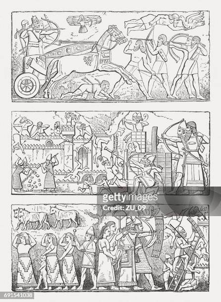 bildbanksillustrationer, clip art samt tecknat material och ikoner med forntida assyriska reliefer, trä gravyrer, publicerade 1880 - sumerian art