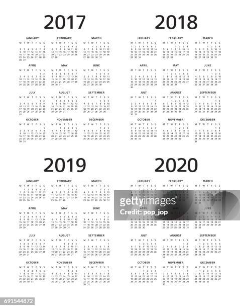 kalender 2017 2018 2019 2020: montag - sonntag - 2018 calendar vector stock-grafiken, -clipart, -cartoons und -symbole