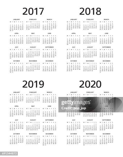 calendar 2017 2018 2019 2020: monday - sunday - 2018 2020 stock illustrations