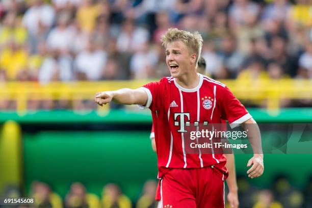 Felix Goetze of Munich gestures during the U19 German Championship Final match between U19 Borussia Dortmund and U19 Bayern Muenchen at Signal Iduna...