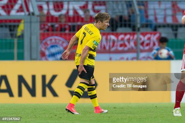 Felix Passlack of Dortmund injured during the U19 German Championship Final match between U19 Borussia Dortmund and U19 Bayern Muenchen at Signal...