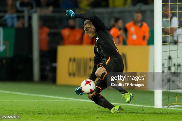 Goalkeeper Eike Bansen of Dortmund in action during the U19 German Championship Final match between U19 Borussia Dortmund and U19 Bayern Muenchen at...