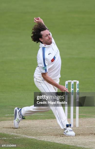 Ryan Sidebottom of Yorkshire in action during Day One of the Specsavers County Championship Division One match between Yorkshire and Lancashire at...