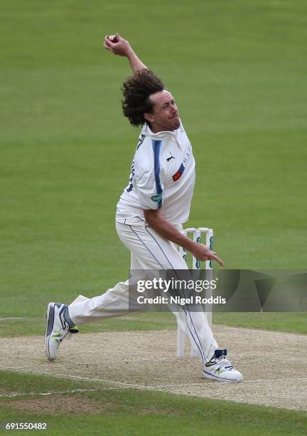 Ryan Sidebottom of Yorkshire in action during Day One of the Specsavers County Championship Division One match between Yorkshire and Lancashire at...