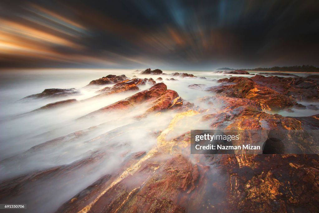 Long exposure shot of stormy seascape. A concept of nature's power.