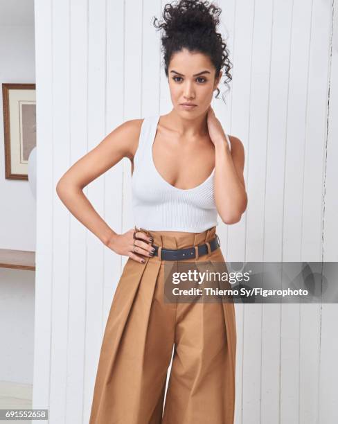 Actress Sabrina Ouazani is photographed for Madame Figaro on February 1, 2017 in Paris, France. Top , pants and belt , rings . PUBLISHED IMAGE....