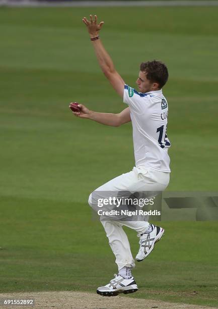 Ben Coad of Yorkshire in action during Day One of the Specsavers County Championship Division One match between Yorkshire and Lancashire at...