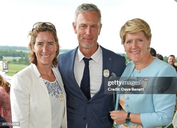 Dame Katherine Grainger, Mark Foster and Clare Balding attend Ladies Day of the 2017 Investec Derby Festival at The Jockey Club's Epsom Downs...