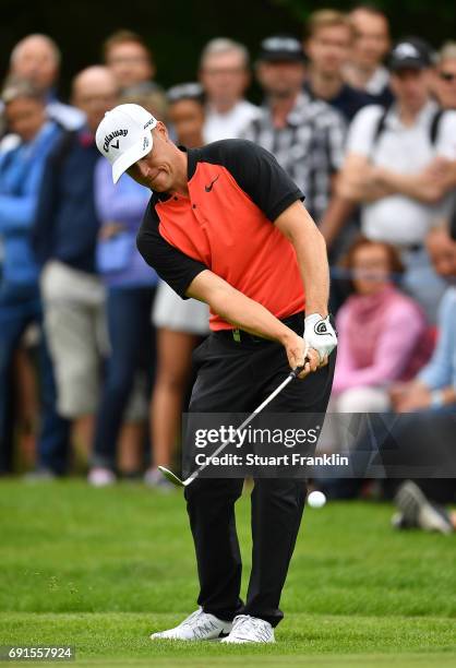 Alex Noren of Sweden in action during the second round of The Nordea Masters at Barseback Golf & Country Club on June 2, 2017 in Barsebackshamn,...