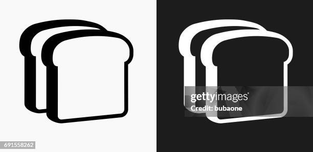 bread slices icon on black and white vector backgrounds - bread stock illustrations