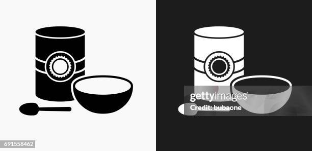 oatmeal icon on black and white vector backgrounds - oatmeal bowl stock illustrations