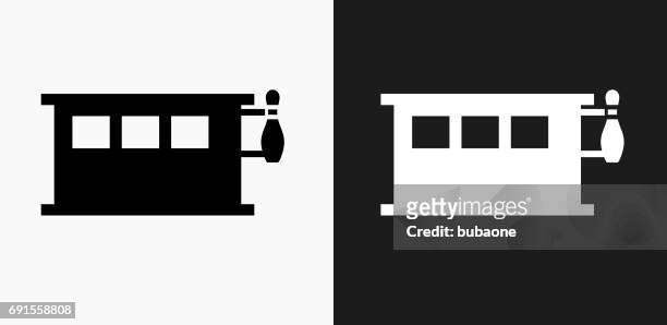 bowling alley icon on black and white vector backgrounds - sport set stock illustrations