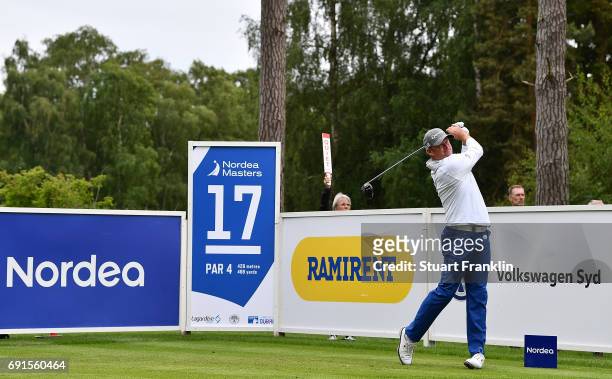 Jamie Donaldson of Wales in action during the second round of The Nordea Masters at Barseback Golf & Country Club on June 2, 2017 in Barsebackshamn,...